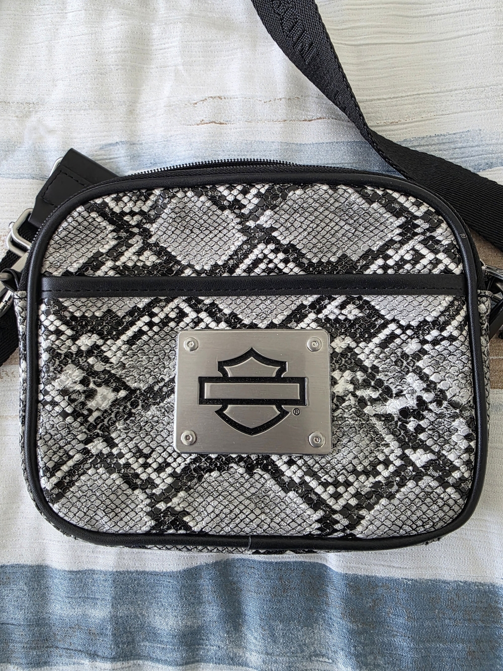 Harley-Davidson Black and White Snake-Print Belt Bag